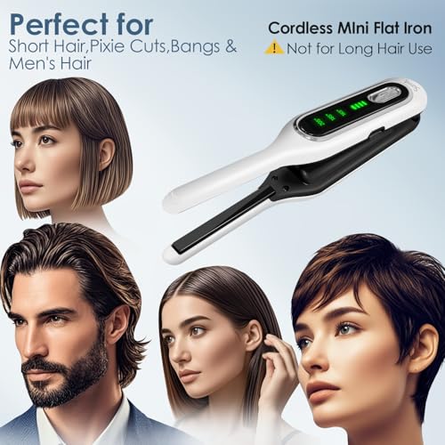 Sunmay Cordless Mini Flat Iron, 3/10" Pencil Hair Straightener for Short Hair, Pixie Cut & Bangs, Portable Dual Voltage Travel Curling Iron - Image 3
