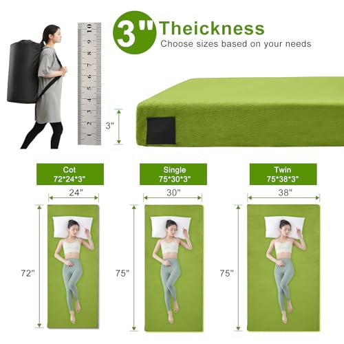 Lxotvae Memory Foam Camping Mattress Pad, Waterproof Sleeping Mat for Car/Tent/Cot, Portable Roll Up Floor Mattress for Guest Sleepover, Cot Pad for Adults with Travel Bag - Image 3