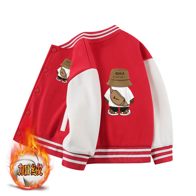 Boys Baseball Suit Coat Autumn New Style Boys Contrast Color All-Match Middle And Big Kids Winter Fleece-Lined Children Baseball Clothes - Image 1