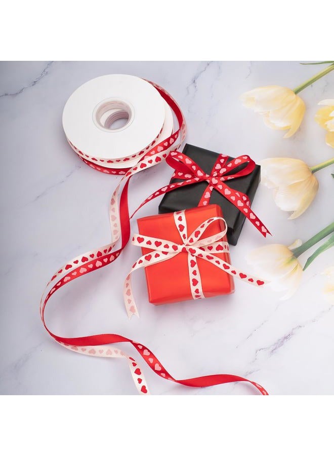 Voeveca Valentine's Day Ribbon,2 Rolls Heart Satin Ribbon Use for Valentines Day Craft,Gift Wrapping,Home Decor,3/8 Inches Total 50 Yards,Red/Pink/Cream (Hearts 1, 3/8 Inch x 50 Yard) - Image 2