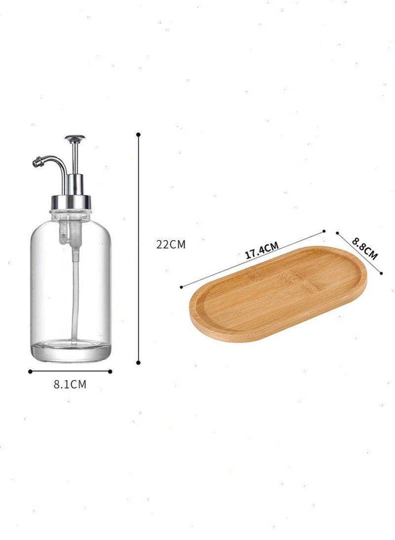 يواوليتي مجموعة موزع شراب، موزع شراب قهوة من قطعتين مع ملصقات زجاجة شراب زجاجية وصينية من الخيزران وقمع، موزع شراب بمضخة لمقهى (فضي) - Image 5