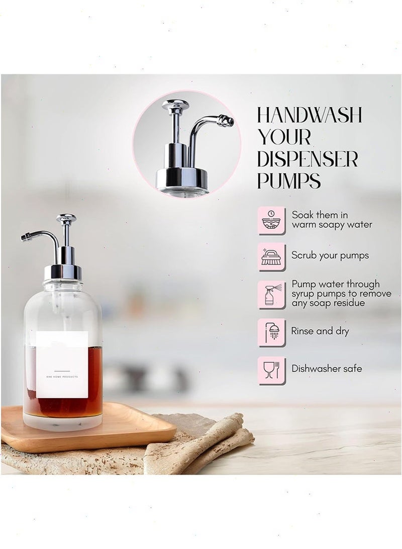 يواوليتي مجموعة موزع شراب، موزع شراب قهوة من قطعتين مع ملصقات زجاجة شراب زجاجية وصينية من الخيزران وقمع، موزع شراب بمضخة لمقهى (فضي) - Image 3