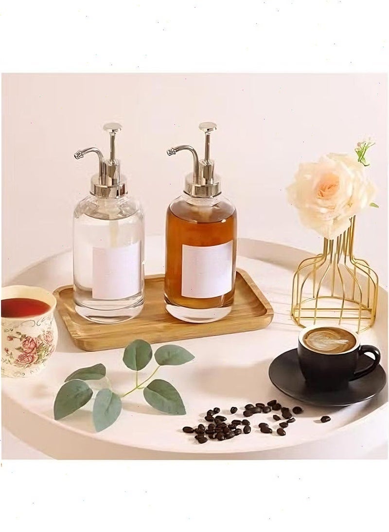 يواوليتي مجموعة موزع شراب، موزع شراب قهوة من قطعتين مع ملصقات زجاجة شراب زجاجية وصينية من الخيزران وقمع، موزع شراب بمضخة لمقهى (فضي) - Image 2