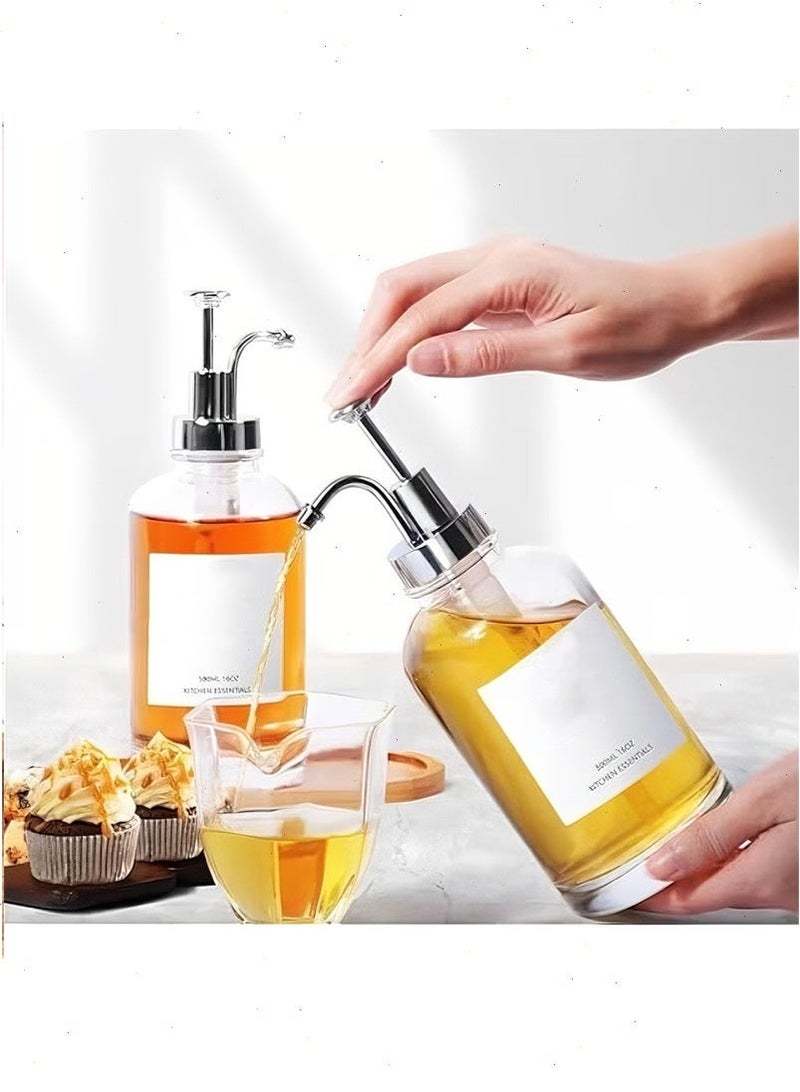 يواوليتي مجموعة موزع شراب، موزع شراب قهوة من قطعتين مع ملصقات زجاجة شراب زجاجية وصينية من الخيزران وقمع، موزع شراب بمضخة لمقهى (فضي) - Image 4