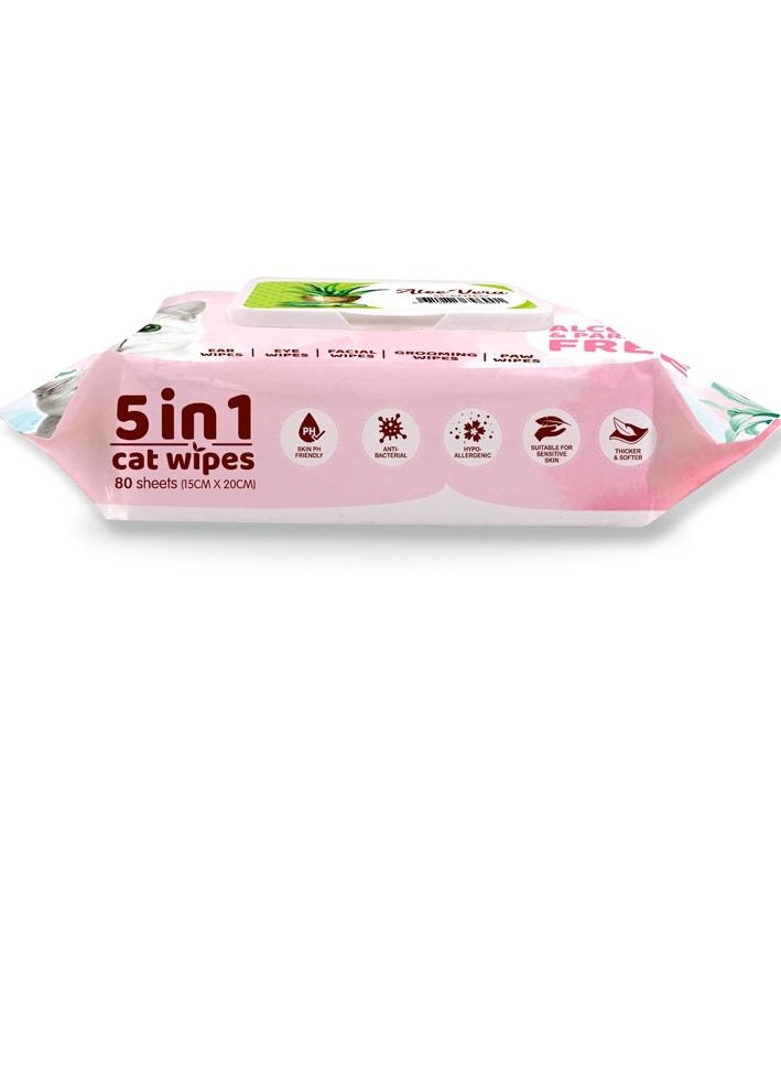 Kit Cat 5-in-1 Baby Powder Scented Ear Eye Face Grooming Paw Cat Wipes 80sheets 15X20Cm - Image 2