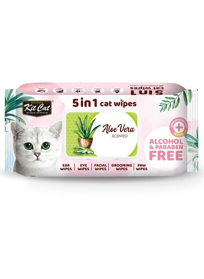 Kit Cat 5-in-1 Baby Powder Scented Ear Eye Face Grooming Paw Cat Wipes 80sheets 15X20Cm - Image 1