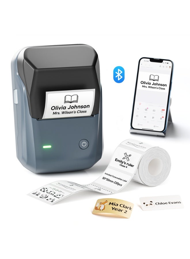 NIIMBOT B1 printer Label  Machine with Tape, Portable Bluetooth Label Maker, Thermal Label Printer Easy to Use for Work, Office, Classroom, Kitchen, Home, Learn, Business, 2 Inch Label Maker with 50*30mm Labels-230pcs/Roll, Space Blue - Image 1