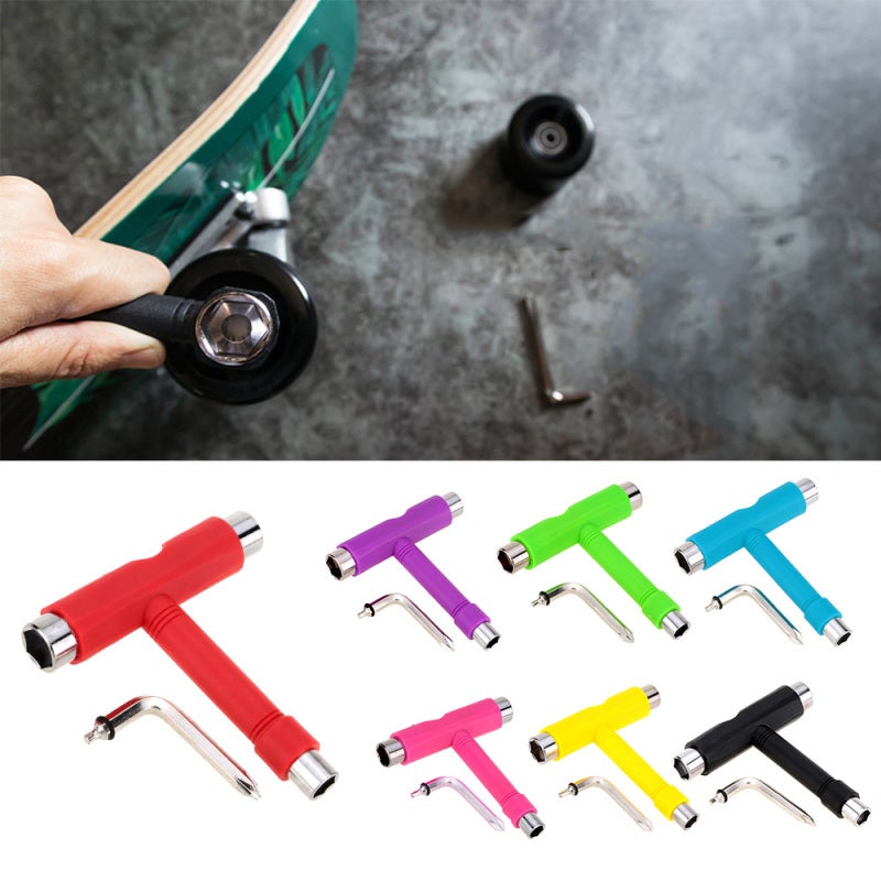Skate Tool: Red All-in-one Multifunctional T-tool - Durable Premium Iron & Plastic Portable T-key for Skateboard Truck Repair Wheel Replacement Bearing Tightening - Image 3