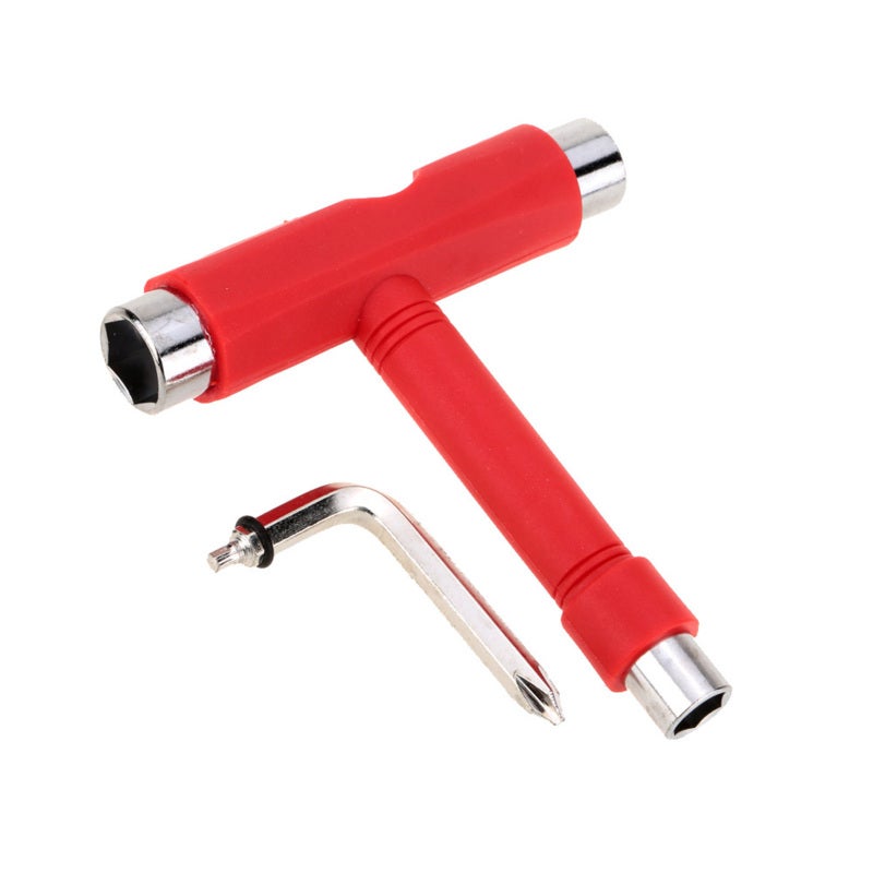 Skate Tool: Red All-in-one Multifunctional T-tool - Durable Premium Iron & Plastic Portable T-key for Skateboard Truck Repair Wheel Replacement Bearing Tightening - Image 1