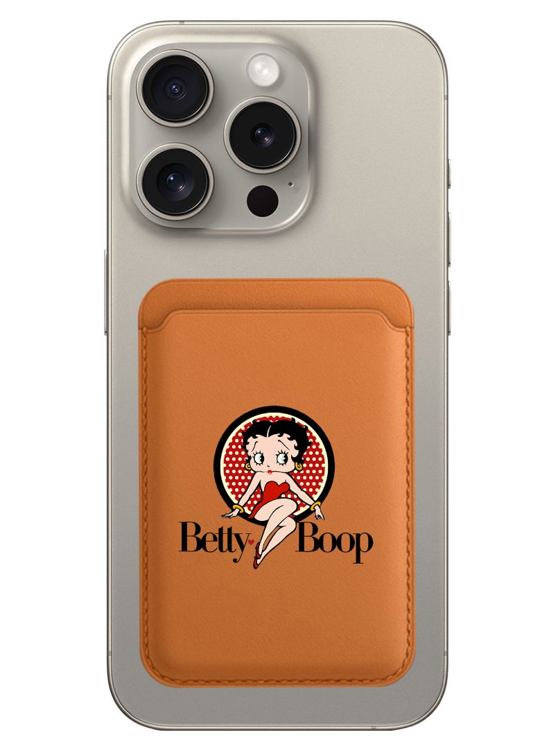 Theodor Magnetic Wallet, Compatible with MagSafe Wallet, for iPhone Wallet, for iPhone 16/15/14/13/12 Series, Not for iPhone 13/12 mini, 3 Card Holder, Vegan Leather, Brown - Betty Boop - Image 1
