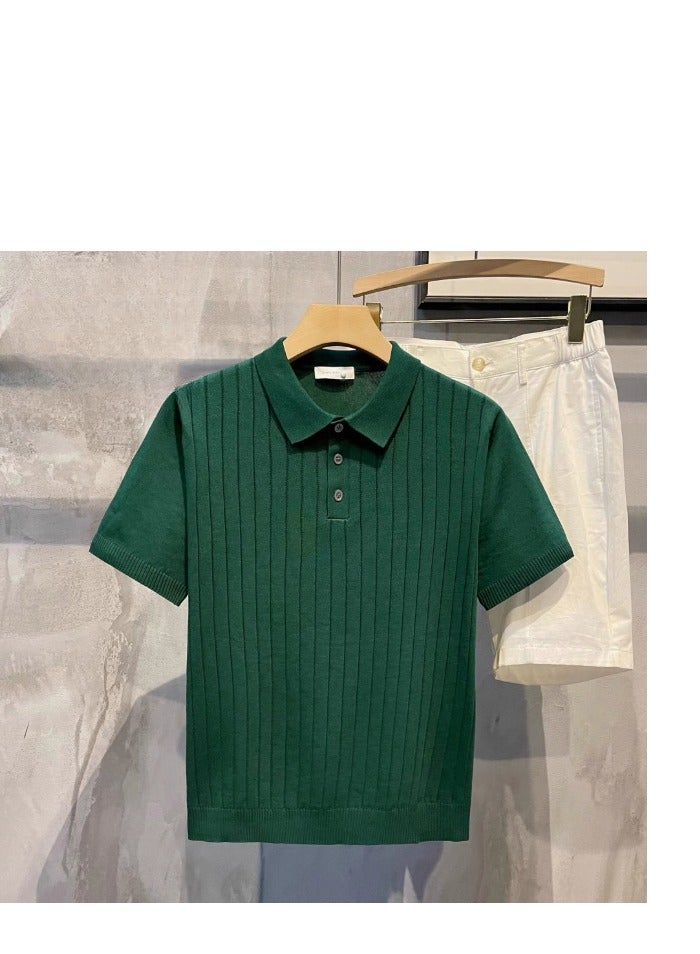 Men's Loose Casual Knitted Short Sleeved T-Shirt Polo  - Image 1