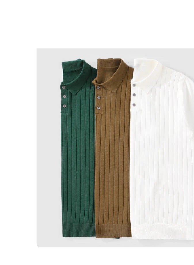 Men's Loose Casual Knitted Short Sleeved T-Shirt Polo  - Image 2