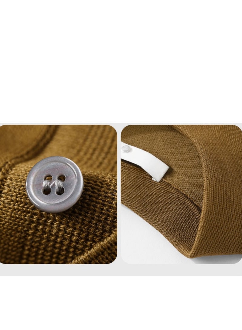 Men's Loose Casual Knitted Short Sleeved T-Shirt Polo  - Image 5