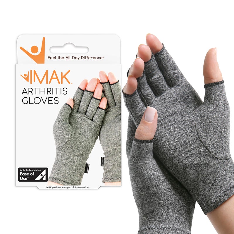 IMAK Compression Arthritis Gloves Compression Gloves for Arthritis Joint Pain Support Mens Womens Fingerless Gloves to Support Circulation Grey Large