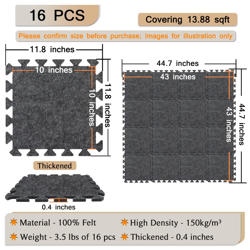 TroyStudio Thick Sound Absorbing Interlocking Floor Mats, 16 Pcs 11x 11 x 0.4 inches High Density Piano Carpet Drum Rug, Non-Slip Anti Vibration Soundproof Pads Acoustic Blankets for Music Studio M - Image 2