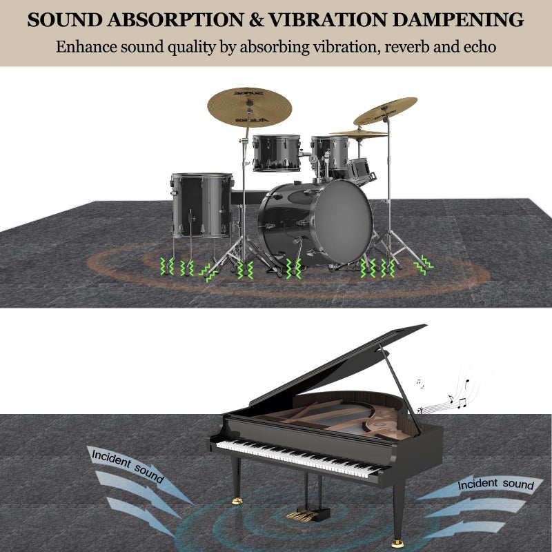 TroyStudio Thick Sound Absorbing Interlocking Floor Mats, 16 Pcs 11x 11 x 0.4 inches High Density Piano Carpet Drum Rug, Non-Slip Anti Vibration Soundproof Pads Acoustic Blankets for Music Studio M - Image 3