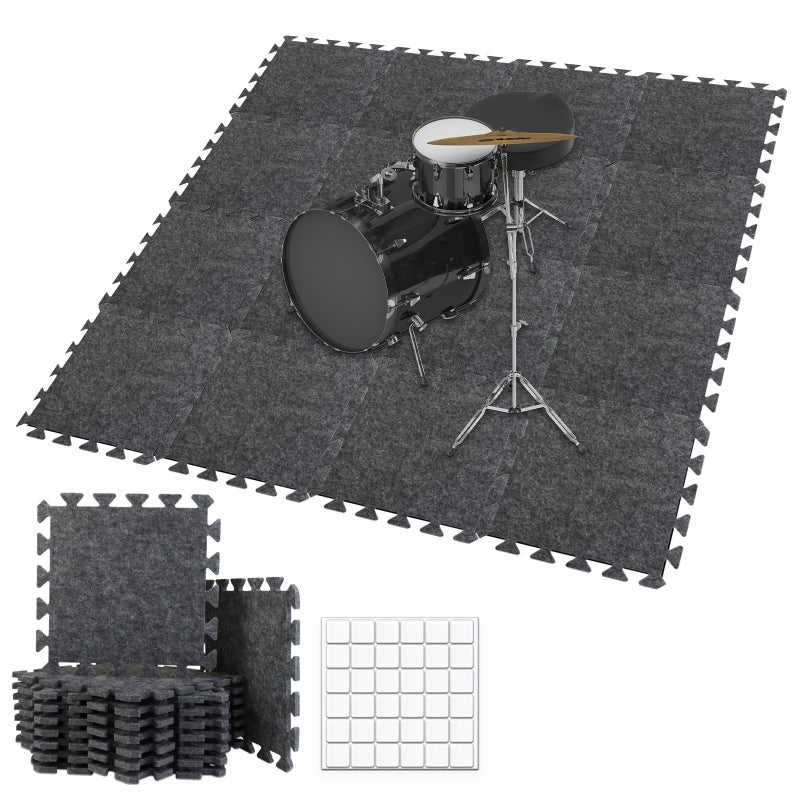 TroyStudio Thick Sound Absorbing Interlocking Floor Mats, 16 Pcs 11x 11 x 0.4 inches High Density Piano Carpet Drum Rug, Non-Slip Anti Vibration Soundproof Pads Acoustic Blankets for Music Studio M - Image 1