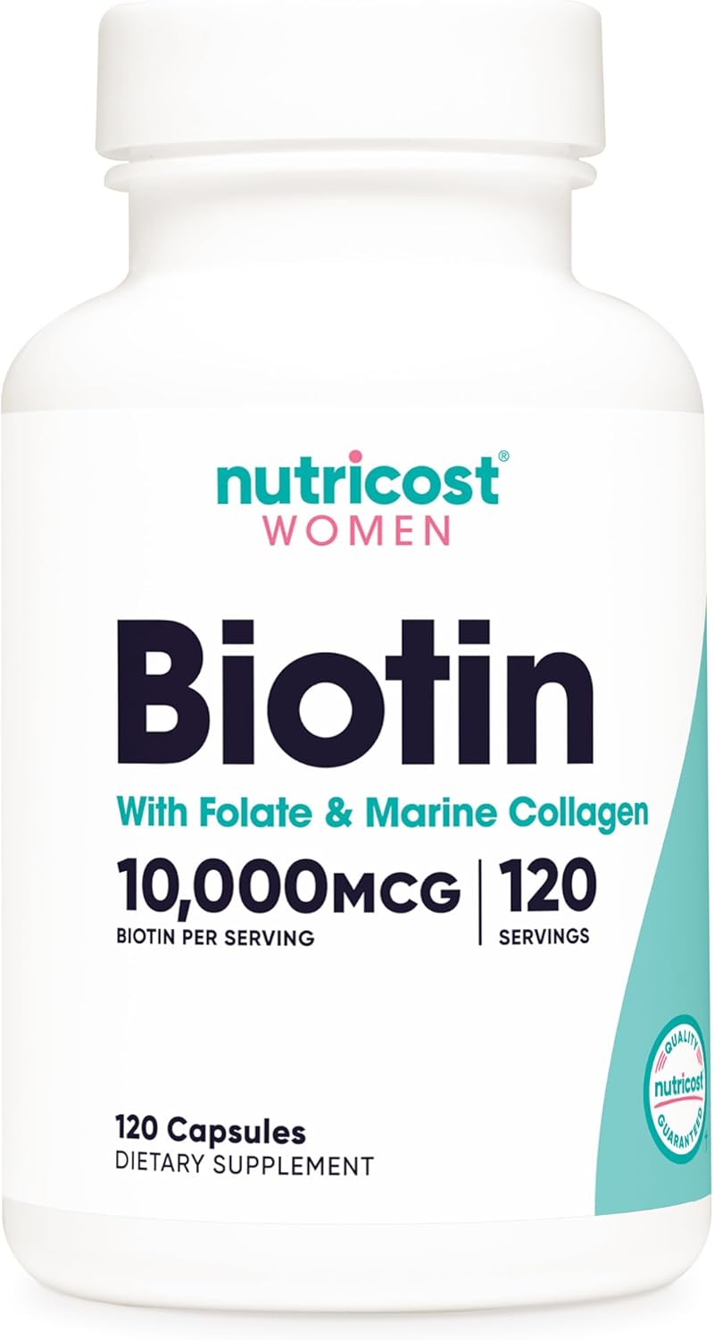 Nutricost Biotin Capsules for Women - 10,000mcg, 120 Count - Image 1