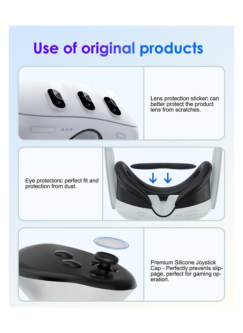 AOLION - Accessories for Meta Quest 3, VR Accessory Set for Oculus Quest 3, VR Accessories Included Transparent Shell Cover, Lens Tempered Glass Protector, Protective Lens Cover, Joystick Caps - Image 1
