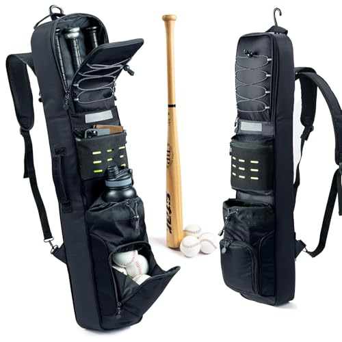 VIGEGARI Baseball Bat Bag Backpack Holds 4 Bats, Slim Bat-Focused Design for Youth & Adults, Baseball Bag with Fence Hook, Padded Bat Case with Ball Pocket, Softball & T-Ball Bat Carrying Bag - Image 1