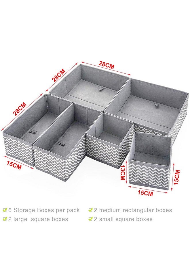 HOUSE OF QUIRK Foldable Cloth Storage Box Closet Dresser Drawer Organizer Cube Basket Bins Containers Divider With Drawers For Clothes, Set Of 6 (Wave, Non-Woven & Cardboard) - Image 2