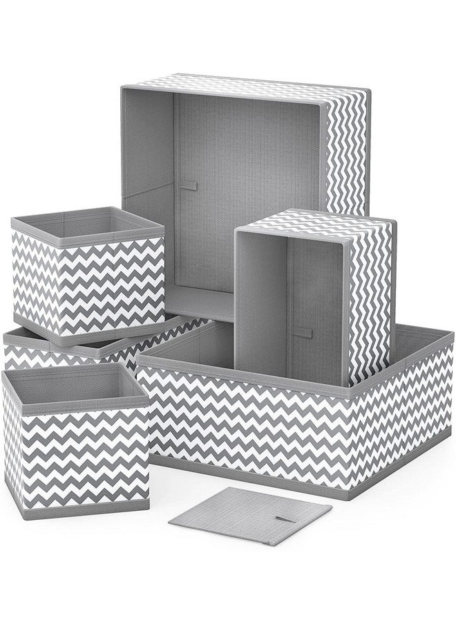 HOUSE OF QUIRK Foldable Cloth Storage Box Closet Dresser Drawer Organizer Cube Basket Bins Containers Divider With Drawers For Clothes, Set Of 6 (Wave, Non-Woven & Cardboard) - Image 1