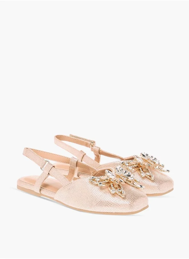 Celeste Girls Butterfly Embellished Sandals With Hook And Loop Closure
