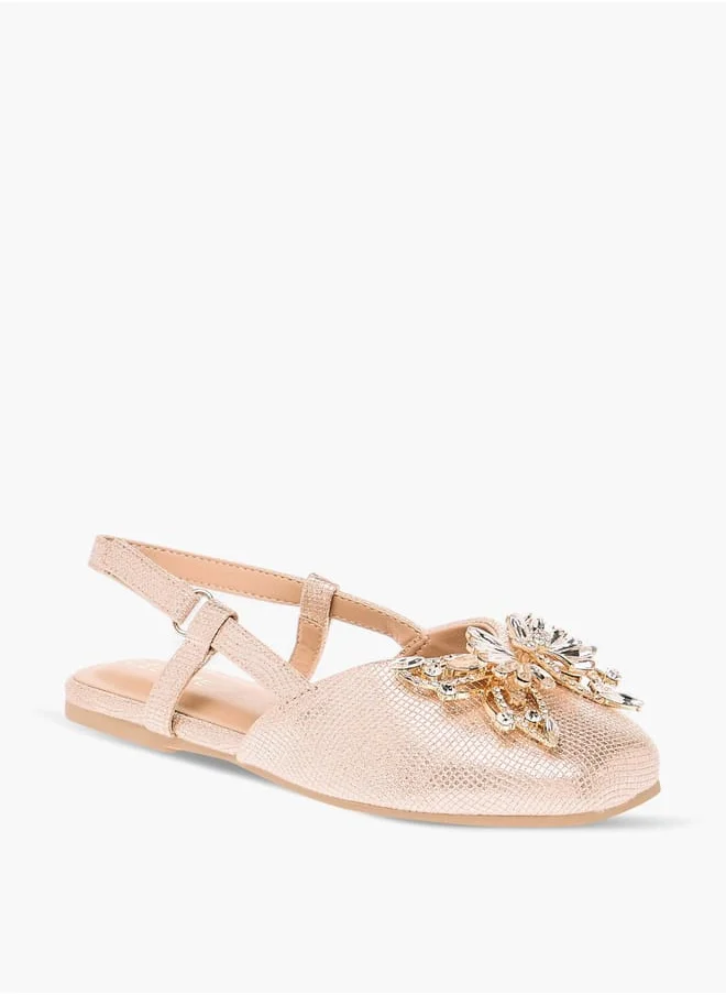 Celeste Girls Butterfly Embellished Sandals With Hook And Loop Closure