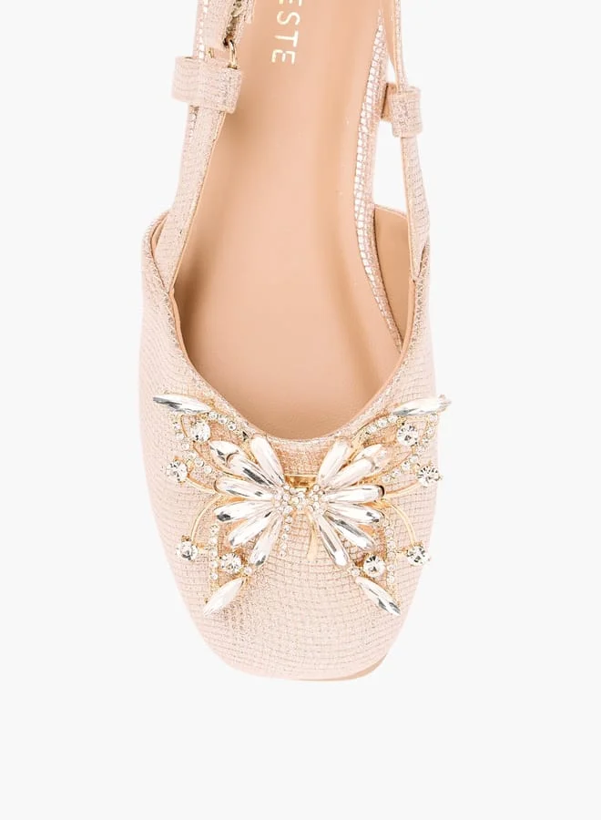 Celeste Girls Butterfly Embellished Sandals With Hook And Loop Closure