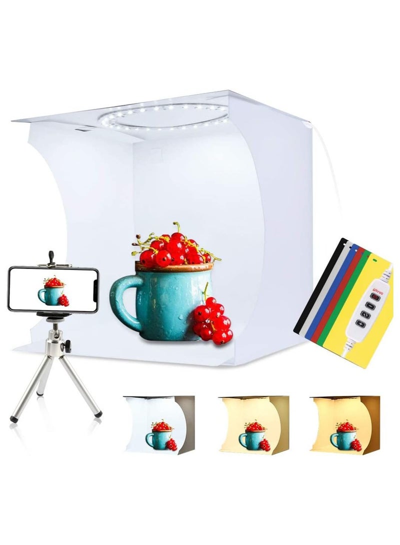 30cm Ring Light Photo Studio Light Box, Adjustable Portable Photography Shooting Light Tent Kit with White/Warm/soft Lighting 80pcs LED Lights + 6 Backdrops for Product Display - Image 1