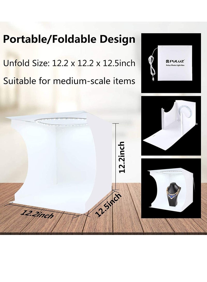 30cm Ring Light Photo Studio Light Box, Adjustable Portable Photography Shooting Light Tent Kit with White/Warm/soft Lighting 80pcs LED Lights + 6 Backdrops for Product Display - Image 2