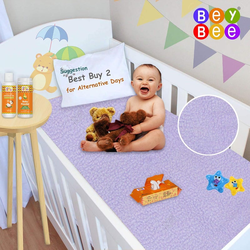 Bey Bee BeyBee NonToxic Quick Dry Sheet for New Born BabyAntiPiling Soft Fleece Bed ProtectorWaterproof Extra Absorbent Mattress Protector for Infant Large Combo PeachViolet - Image 3