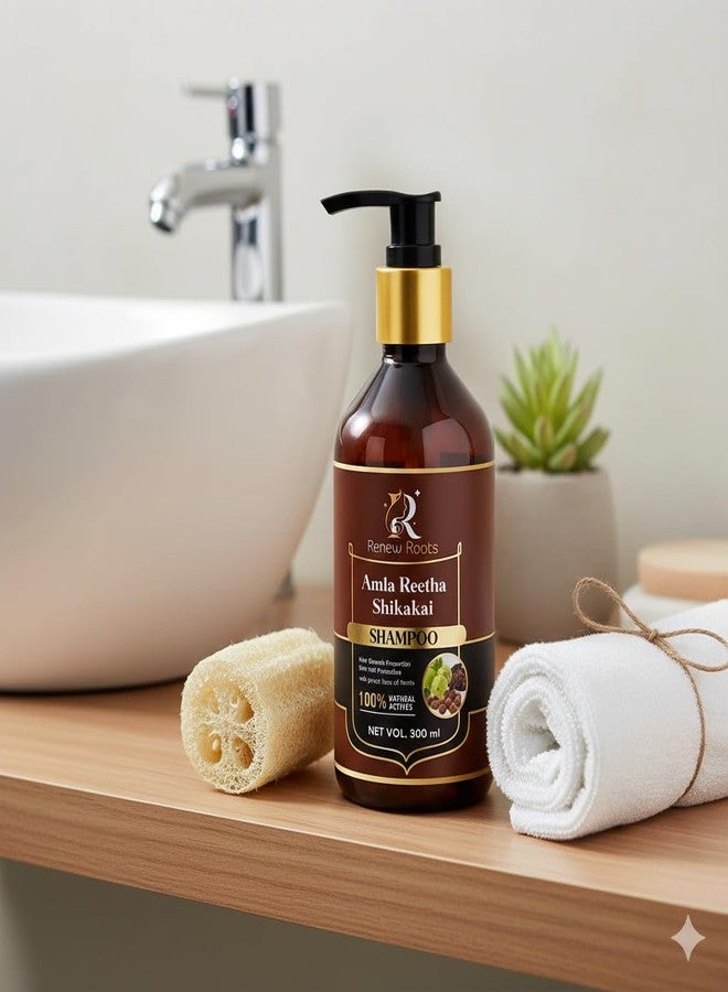Renew Roots Amla & Shikakai Shampoo for Hair Fall Control | Herbal Ayurvedic Shampoo for Stronger, Shinier Hair | Sulphate & Paraben Free | Deep Cleansing & Scalp Nourishment | 300ml - Image 1