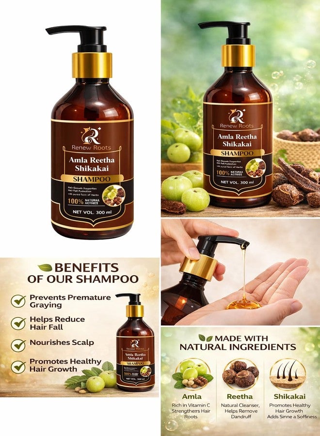 Renew Roots Amla & Shikakai Shampoo for Hair Fall Control | Herbal Ayurvedic Shampoo for Stronger, Shinier Hair | Sulphate & Paraben Free | Deep Cleansing & Scalp Nourishment | 300ml - Image 4