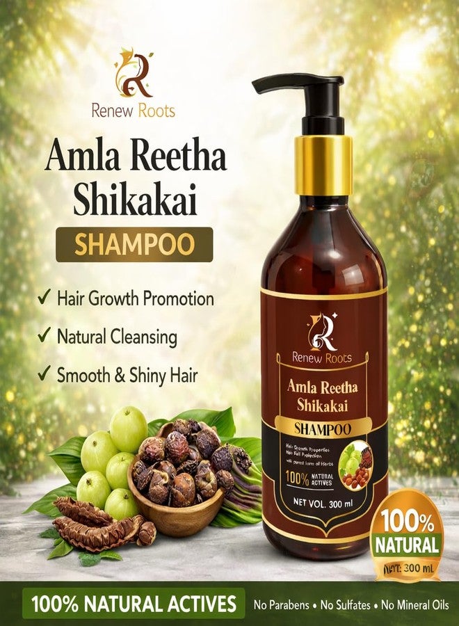 Renew Roots Amla & Shikakai Shampoo for Hair Fall Control | Herbal Ayurvedic Shampoo for Stronger, Shinier Hair | Sulphate & Paraben Free | Deep Cleansing & Scalp Nourishment | 300ml - Image 2