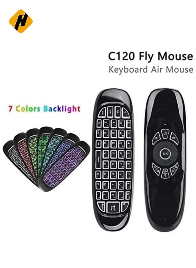 HuHa - C120 RGB Wireless Backlit Air Mouse Keyboard for Android TV Box - 7 Color Rechargeable Remote Control - Image 1