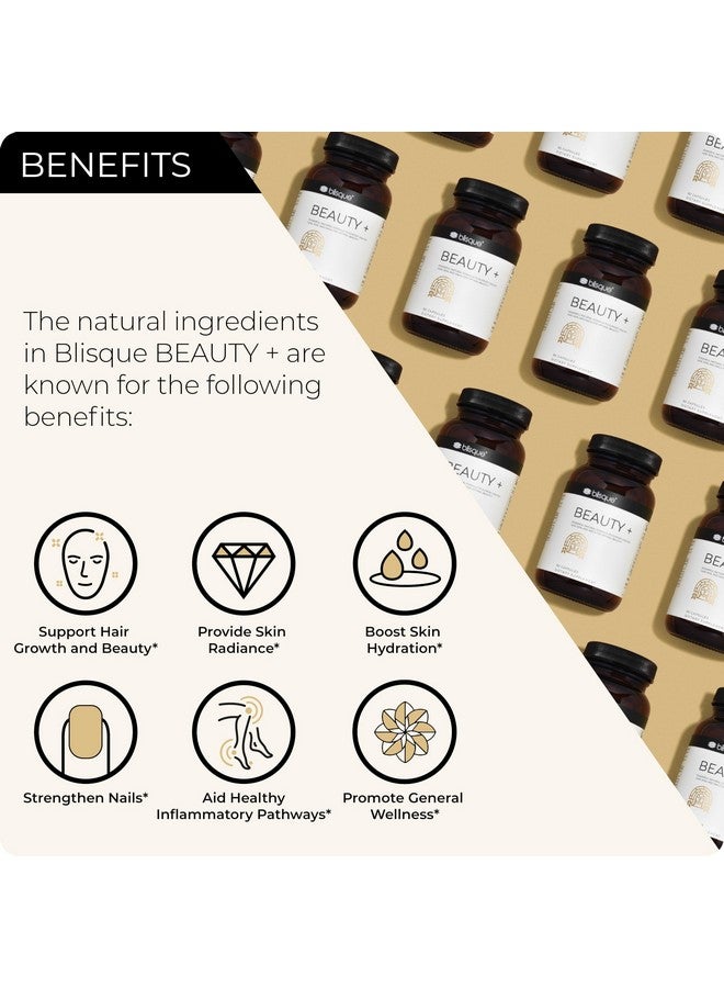 Blisque بليسك - مكمل طبيعي لجمال الأظافر، نمو الشعر، والعناية بالبشرة | مع البيوتين وحمض الهيالورونيك | معتمد من الأطباء | نباتي وغير معدل وراثيًا | 90 كبسولة - Image 2