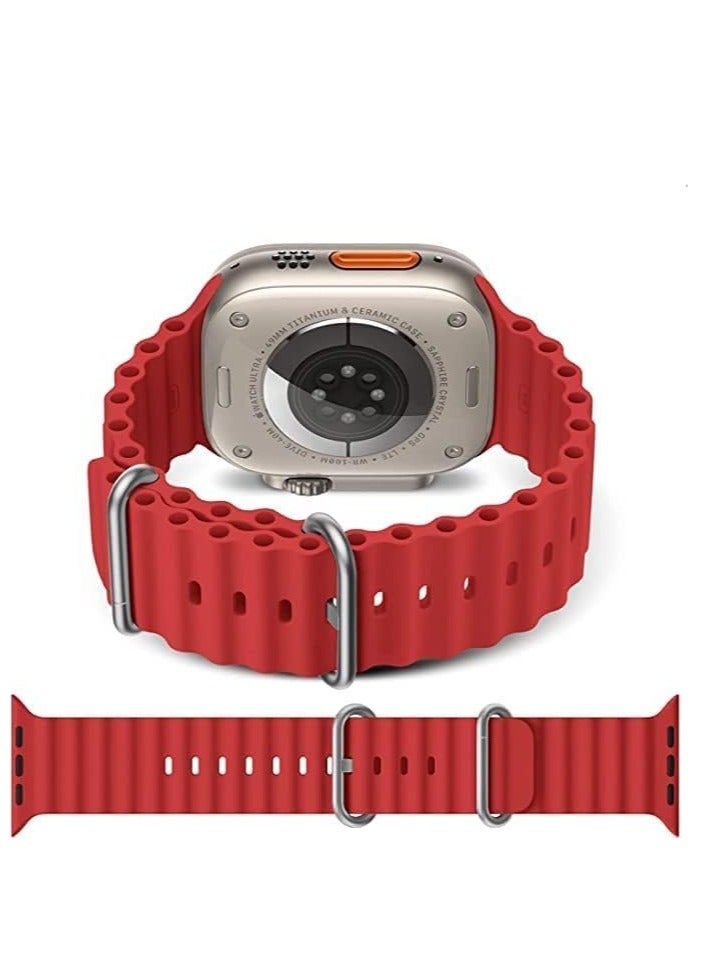 Ocean Band For Apple Watch Band Men Women, Soft Silicone Sport Band Replacement Strap for smart Watch Ultra2/Ultra Watch Series SE 9 8 7 SE 6 5 4 3 2 1 - red strap  - Image 2