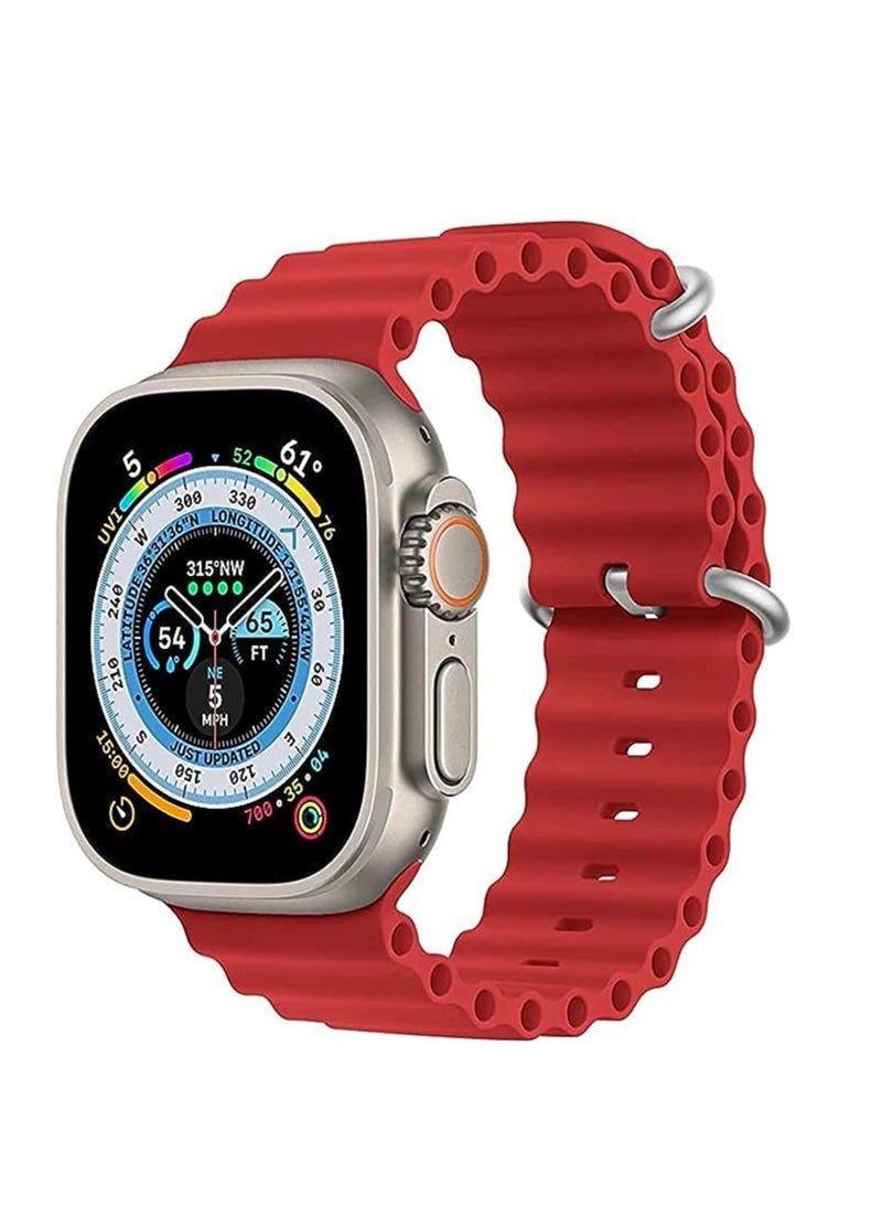 Ocean Band For Apple Watch Band Men Women, Soft Silicone Sport Band Replacement Strap for smart Watch Ultra2/Ultra Watch Series SE 9 8 7 SE 6 5 4 3 2 1 - red strap  - Image 3