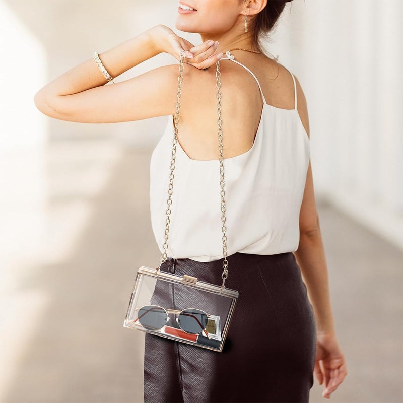 WJCD Women Clear Purse Acrylic Box Clutch Handbag, Small Transparent Crossbody Evening Bag Stadium Approved Gold Chain Strap - Image 5
