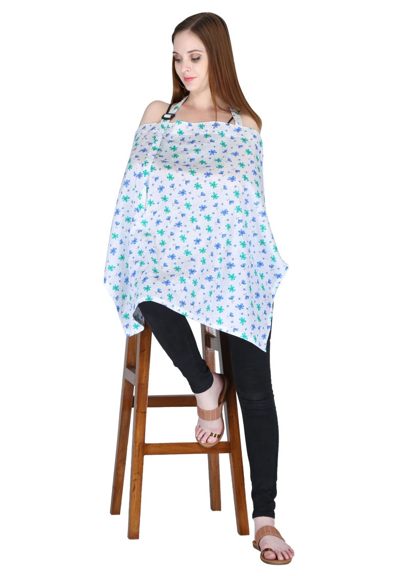 Switchon Feeding Apron Cover Maternity Cover & Scarf 100% Cotton Maternity Breastfeeding Multipurpose for Mothers (White-Blue) - Image 5