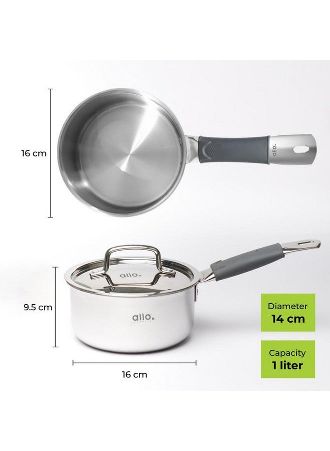 Allo Allo Triply Stainless Steel Sauce TriPly Tea Pan/MilkPan, for Chai/Boil/Warm/Herb-Spice-Infusion, Heat Resist Handle with Lid Induction Friendly Naturally Non-Stick,10 Years Warranty, 14cm, 1 Litre  - Image 4