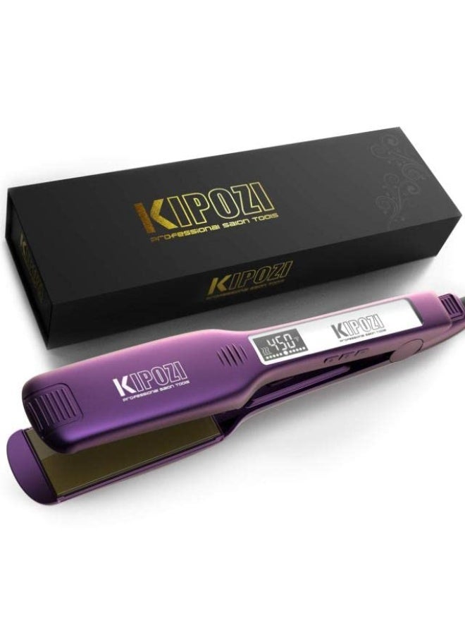 Generic Professional Titanium Flat Iron Hair Straightener with Digital LCD Display Dual Voltage Instant Heating Curling Iron (Violet)  - Image 1