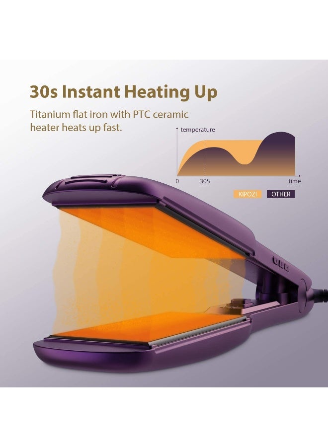 Generic Professional Titanium Flat Iron Hair Straightener with Digital LCD Display Dual Voltage Instant Heating Curling Iron (Violet)  - Image 2