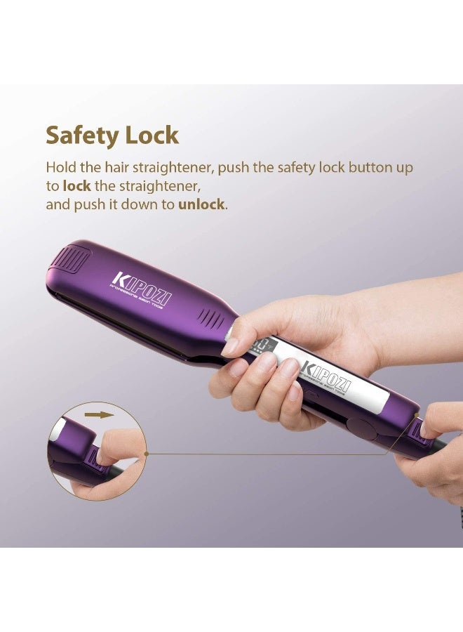 Generic Professional Titanium Flat Iron Hair Straightener with Digital LCD Display Dual Voltage Instant Heating Curling Iron (Violet)  - Image 3