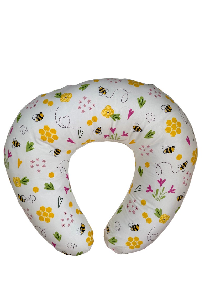 Little Bee Baby Nursing Pillow Breast Feeding Nursing Pillow and Positioner for Babies, Feeding Support for Mom & Baby, Tummy Time Pillow, for Breastfeeding & Bottle Feeding Nursing Pillow (White Honey Print Cotton) - Image 1