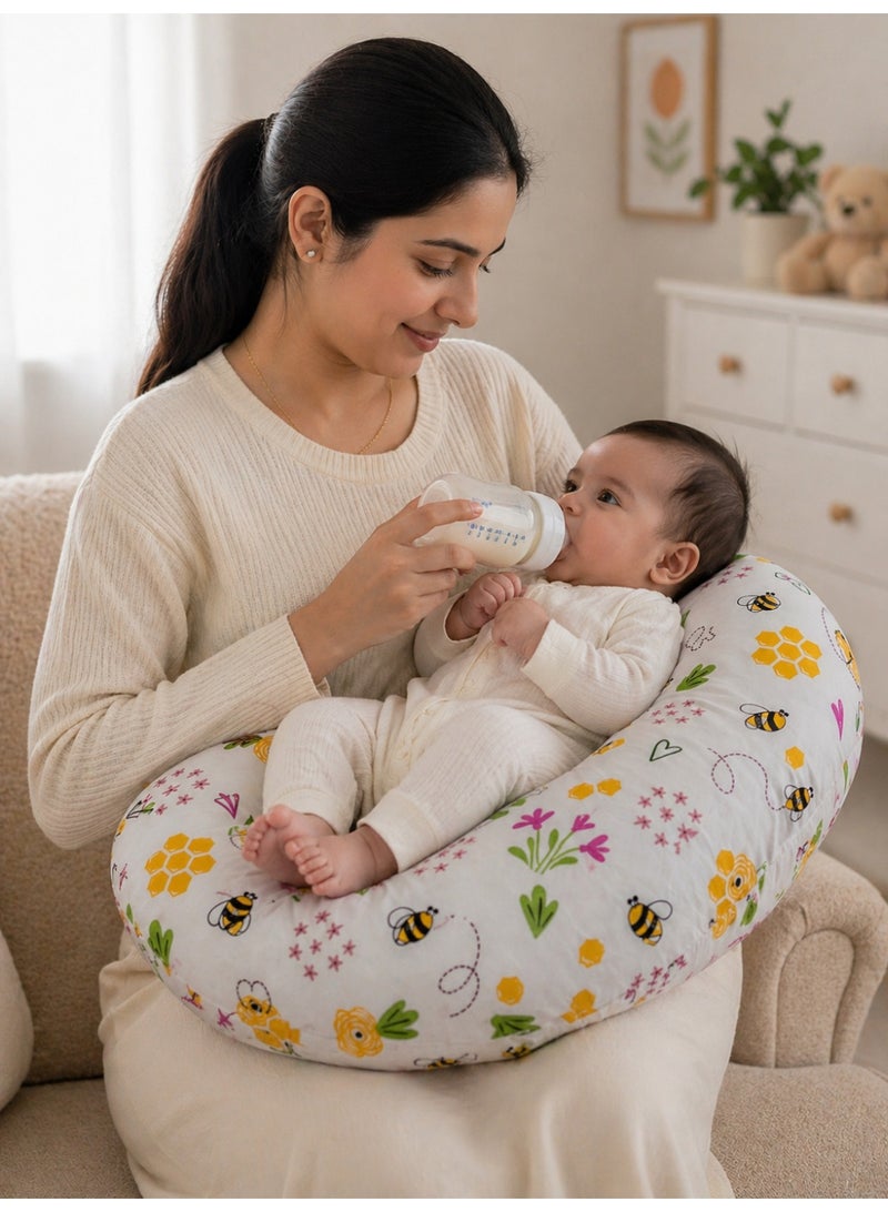 Little Bee Baby Nursing Pillow Breast Feeding Nursing Pillow and Positioner for Babies, Feeding Support for Mom & Baby, Tummy Time Pillow, for Breastfeeding & Bottle Feeding Nursing Pillow (White Honey Print Cotton) - Image 2