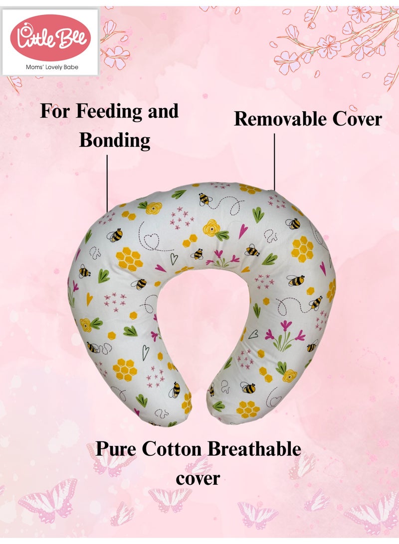 Little Bee Baby Nursing Pillow Breast Feeding Nursing Pillow and Positioner for Babies, Feeding Support for Mom & Baby, Tummy Time Pillow, for Breastfeeding & Bottle Feeding Nursing Pillow (White Honey Print Cotton) - Image 3