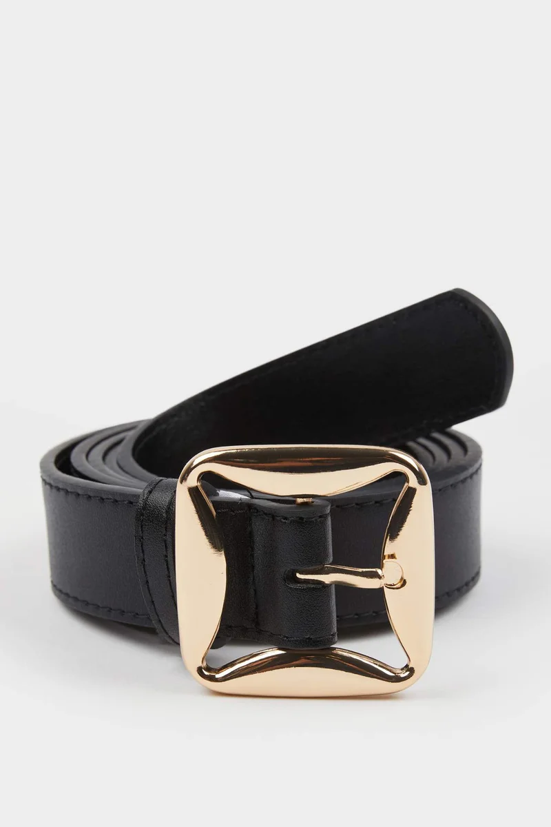 Woman Square Clasp Faux Leather Belt
