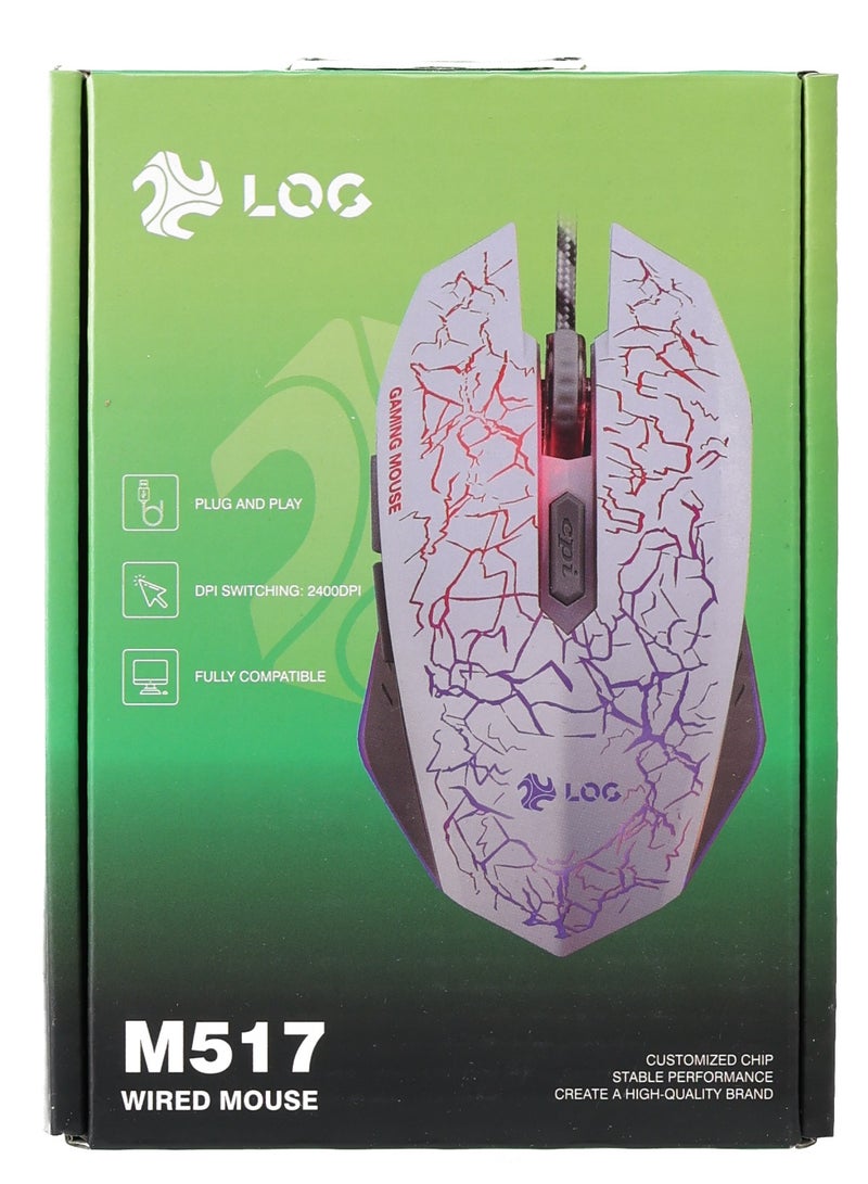 LOG M517 Wired Gaming Mouse, 3 DPI Levels: (1200/1600/2400),  Compatible With PC, Mac, Laptop - White - Image 4